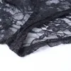 Collier de support noir à manches noires à manches à manches noires avec une cour de corps de mésange ajusté longue chemise de base en dentelle sexy transparente 92447p