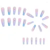 Decorazioni per le nail art 24pcs gradiente blu rosa camelia false chiodi punte di bara lunghe pressa staccabile su scintillio di manicure