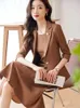 Arbeitskleider Büro Damen Kleidanzüge für Frauen Herbst Winter 2024 Solid Single Button Slim Formal Blazer Tanks 2 Stück Set