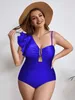 Swimwear femminile Seaural 2024 New Sexy Metal-Neck Ruffle Solfy Glossy Fabric Plus Tage One Piece Strappy One Spalla Swimwear Women Monkini