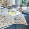 Bedding Sets French Style Flower Washed Cotton Bed Linens Soft Quilt Cover Sheet Couple Girls Floral Bedspread Home Textiles