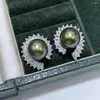 Stud Earrings D528 Pearl Fine Jewelry 925 Sterling Silver Round 9-10mm Nature Fresh Water Peacock Green Black Pearls