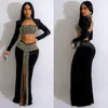 Abiti da lavoro Wuhe Women Diamonds Velvet High Flit Mermaid Trumpt Maxi Long Skirt Abito e Crop Top Top Eventones Sexy SEXY Two Fece Set