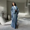 Ubranie etniczne muzułmańska moda w Dubaju Kobiety błyszczące satynowe otwarte kimono abaya saudyjska marokańska kaftan skromny elegancki impreza turecka arabska szata