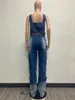 Pantaloni da due pezzi da donna 2024 Set di jeans vintage per donne Y2K Summer Crush Giving Crop top e gamba larga con jeans tasche