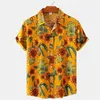 Casual shirts voor heren Hawaiiaanse zonnebloemprint voor mannen Rapel Fashion Kleding Kort Mouw Loose Oversized Tops Summer