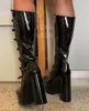 Bottes Fengkeen pour femmes faites à la main grande grande taille goth goth noir brevet plate-forme concepteur élégant multiples genou