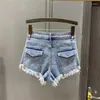 Frauen Jeans dehnen hohe Taille Denim Shorts Sommers Sommer enge sexy Quasten Hüfte A-Line Hosen Trendy Ins Short