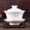 Ensembles de thé à thé chinois gaiwan ensemble Kung Fu White Ceramic Gaiwan White Teaware Sancai Sancai Tea tasse 50% de rabais