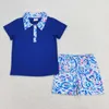 Set di abbigliamento a maniche corte s blu floreali outfit rts bidone abiti da bambino boutique all'ingrosso in stock kid