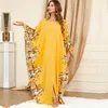 Etnische kleding Dubai Abaya Moslim Vrouwen Femme Batwing Sleeve Maxi -jurken Turkije Arabische losse print Marokko Kaftan Caftan Jalabiya -jurk