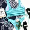 Frauen Badebekleidung Blau Badeanzug Draw String Bikini Thong String Tankini zweiteilige Frauen Y2K Strandanzug Bade Bikinis Sets Outfit Biquini