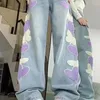 Women's Jeans Vaqueros Light Blue Love Butterfly Embroidered High Waist Design Loose Straight Wide-leg American Denim Pantalones