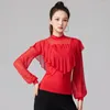 Stage Wear Square Dance Costume Mom Mom Long Sleeve Cha Rumba Samba Salsa Tango Dancing Women Ballroom Latin Clothing