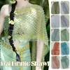 Ropa étnica Lady Sheer Beads Cloak Sari Glitter Shawl Wrap Cape Southeast Asian Style Fiest Festival Viajes Dai Tailandia