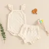 Kledingsets Baby Girl 2 -delige zomer set mouw vierkante nek romper elastische taille shorts peuter outfits