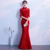 Party Dresses Red Womens Embroidery Evening Cheongsam Wedding Dress Maxi Qipao Long Gown Retro Vestido XS-3XL