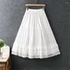 Юбки в стиле Япония Mori Girl сладкая кружевная вышивка многослойная юбка для женщин Эластичная талия хлопковое льняное льня