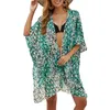 Beach Cover Up Stylish Leopard Pattern Bikini Cardigan Lace Mesh Poncho For Women Swimsuit Cover-up Fashionable Sunscreen