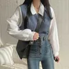 Koszulki bluzki damskiej Y2K Polo Flar Fake Dwuczęściowa koszula do damskiej Spring Spring Casual Korean Shirt Retro luźne wzorzyste top elegancka koszulka z długim rękawem