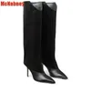 Dress Shoes 2024 Women's Pu High Heels Pointy Toe Stiletto Mid Knee Boots Winter Fashion Thigh Suede Pumps Sexy Lady