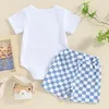 Zestawy odzieży Baby Boy Shorts Zestaw litera haft haft krótki rękaw do okrągłego szyi romper withingerborat wzór 2PCS strój
