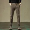Spring heren Casual broek merk kleding zakelijke elastische taille dikke klassieke slanke broek mannelijk zwart grijs wenkbrauwen 240429