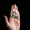 Dangle Earrings Creativity Large Geometric Metal Drop For Women Tribal Vintage Square Dark Blue Color Stone Hook