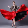 Stage Wear Lady 2 Sides Performance Dancing Cloth Women Red Black Hook Loop Spanish Flamenco Skirt Plus Size Female Girls Satin Dress 110cm