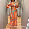 Party Dresses Geometric Print Plunge Batwing Sleeve Maxi Dress Long Lace Up Loose Midje Bröllopärmlös sommarvestidos