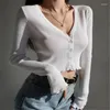 Женские трикотажные вязаные вязаные кардиган v Neck Naked Whin Crop Tops Шик