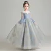 Flickaklänningar minimalistisk prinsessa fluffig gasväv liten värd piano performance barns bröllopsklänning blomma