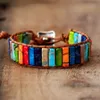 Chakra armband smycken handgjorda multi färg natursten rör pärlor läder wrap par armband gåvor 240422