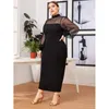 Basic Casual Dresses New plus size lantern long sleeved mesh patchwork dress for womens elegant high waist patchwork buttocks packaging black dressL2405