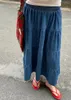 Jupes Benuyffy vintage à volants ourlet en denim jupe femme printemps été 2024 coréen occasionnel élastique taille a-line femelle swing long