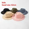 BERETS 202403-HH3023B INS VINTERULL SOLID KIDS 52 cm Huvudstorlek Barnbälte Fedoras Cap Boy Girl Jazz Panama Hat