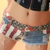 Mid Taille Jeans Shorts Women Fashion USA Flagge gedruckt Denim Pole Danz Dünnloch Kurzpants S-XXL 240425