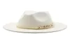 Borlito negro White ancho sombrero de copa simple Panamá Sólido Fedoras para hombres Mujeres Mezcla de lana artificial Jazz Cap214L1649441