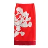 Skirts Women Printed Midi Chic High Waist Slim Slit Zipper Straight For 2024 Summer Casual Elegant Fashion