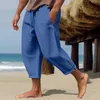 Men's Pants 2024 Summer Harem Long For Men Joggers Solid Linen Style Calf-Length Casual Baggy Capris Pockets Drawstring Trousers