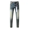 Frauenhose Hochwertige lila Roca Marke Jeans 1: 1 Street Blue Matte Bleach Wash Mode Reparatur niedriger Skinny Denim