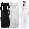 Lässige Kleider Wunderschöne Spitze Flare Ärmel weißes Kleid Retro Gothic Punk Cosplay Prom Lolita Style Taille Slim Prinzessin Long für Frauen