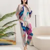 Suite de mode imprimé de style miyake plus taille pour femmes vêtements plissés lâches à manches pantalons skinny pantalons skinny set 240430