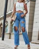 Jeans féminins 2024 vendant la mode décontractée Split Fur Hem Pocket Design non élastique