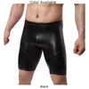 Herr shorts sommar faux läder mode middlig midja svart 5-punkt sexiga snäva korta byxor fitness sport manlig boxare