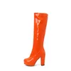 Stiefel Winter sexy schwarze orange Frauen Knie hohe Plattform Ferse Lady Dress Schuhe und große kleine Größe 11 32 43 46 48