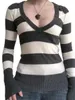 Polos femminile femminile a maniche lunghe a maglia a maglietta casual a strisce a strisce a strisce club Street Outfitl2405