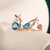 Boucles d'oreilles en peluche de cellule CELLACY Silver 925 bijoux rond Blue Zircon Rose Gold Color Stud pour femmes charme-stud-studs Femme Cadeau