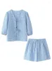 Trainingpakken voor dames Foridol Plaid Print Women Matching Set Summer Casual V Neck Bowknot Shorts 2 PCS Outfits Blue Chic Spring Blouse