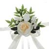 装飾的な花人工牡丹ローズバラの葉の葉のリボンリボンのピュー装飾結婚式のための装飾
